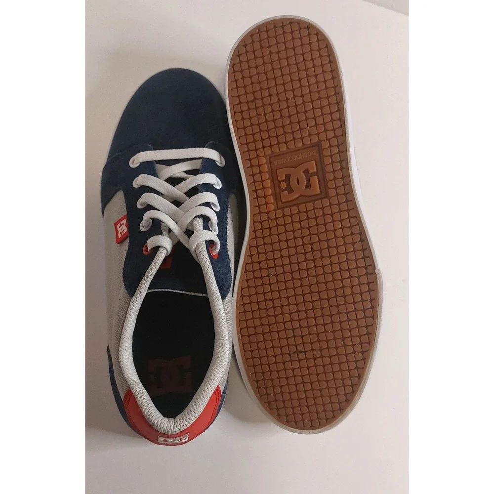 DC Shoes Mens Skate Sneakers Navy Grey Red Suede Canvas Low Top Low-Top